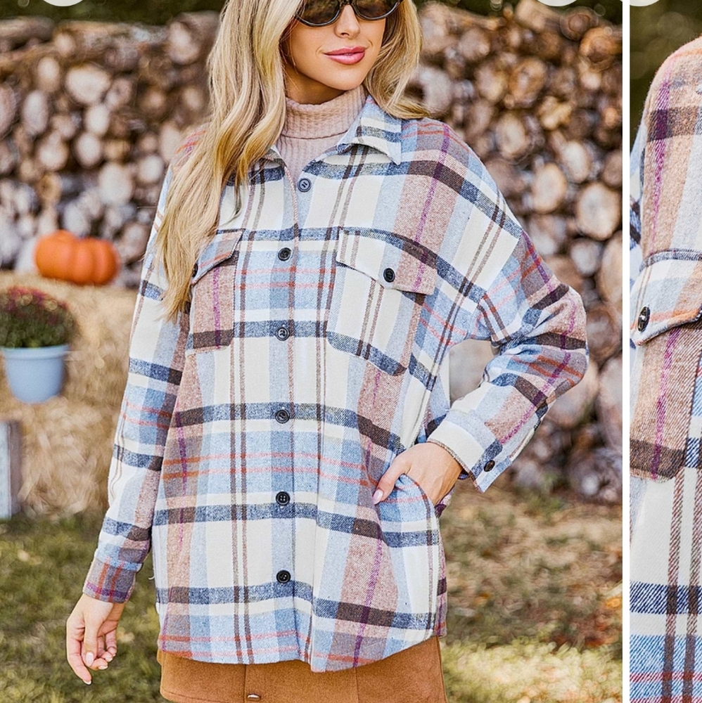 Never Worn Cupshe Plaid Shacket with Pockets and Buttons - Fully Lined - Picture 3 of 5
